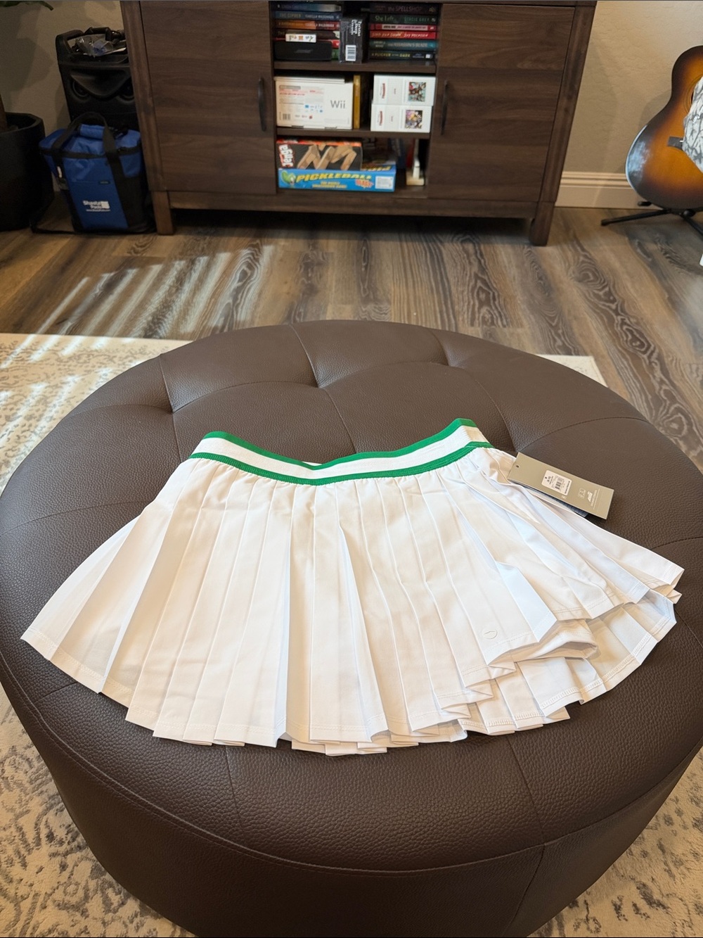 Avia White Pleated Skort with Green Striped Waistband